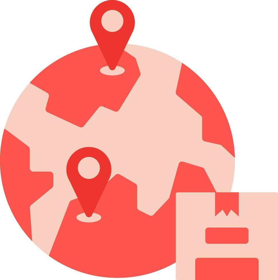 Global Parcel Tracking Icon In Red Color. vector