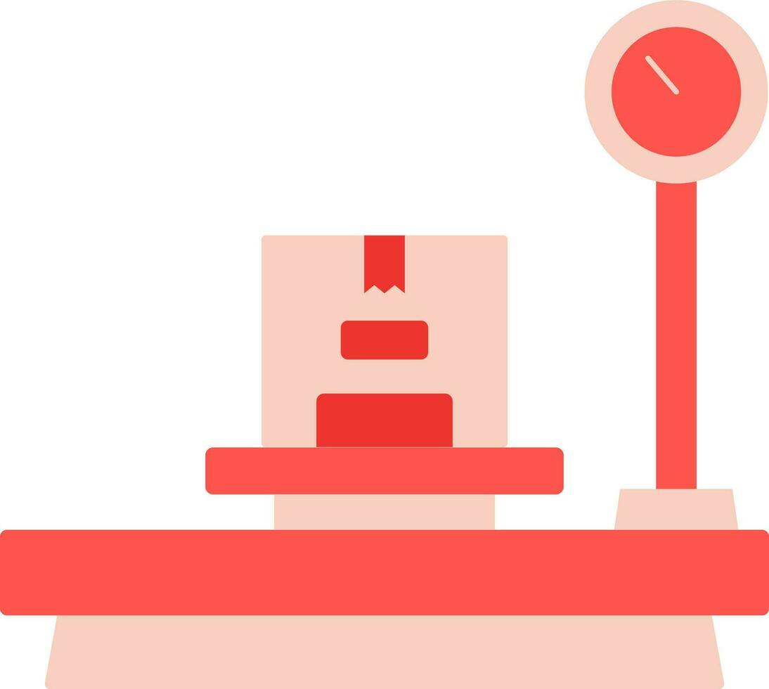 Parcel On Weight Scale Icon In Red Color. vector