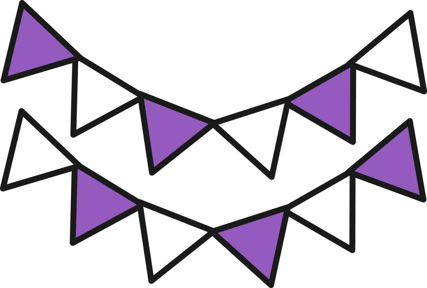 Purple And White Color Bunting Flags Icon In Flat Style. vector