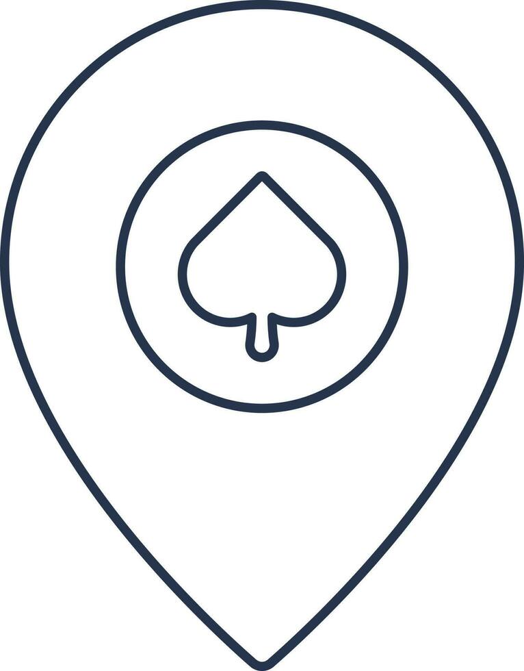 Casino Map Pin Icon In Blue Outline. vector