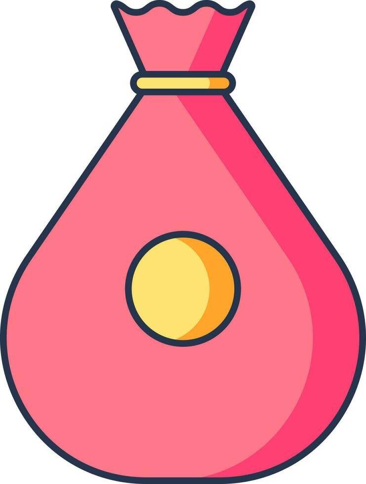 Money Bag Icon In Pink And Yellow Color. vector