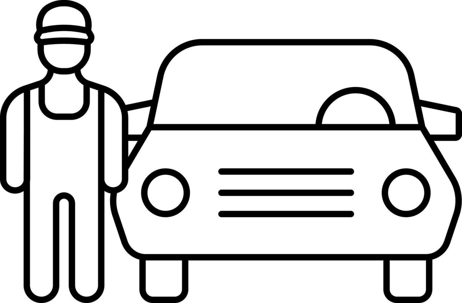 Car With Mechanic Icon In Black Line Art. vector