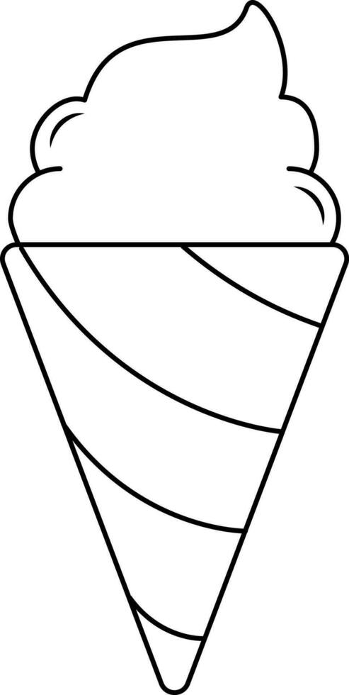 Ice Cream Cone Icon in Black Outline. vector