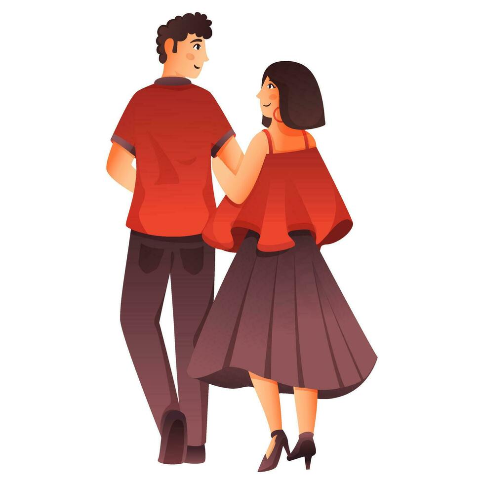 Back View Of Young Couple Together In Walking Pose. vector