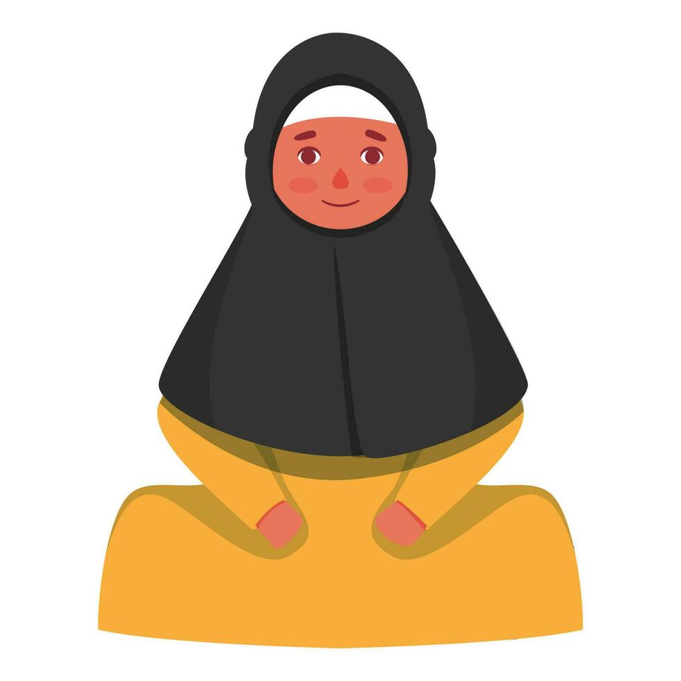 Muslim Young Woman Sitting In Traditional Attire. vector