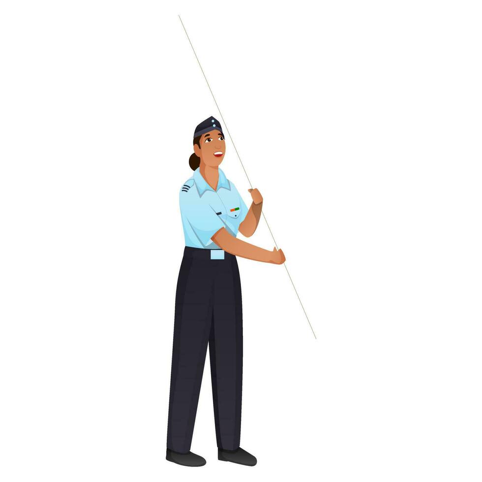 Indian Air Force Officer Holding Stick In Standing Pose. vector