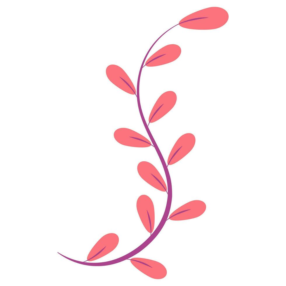 Isolated Leaf Branch In Red And Purple Color. vector