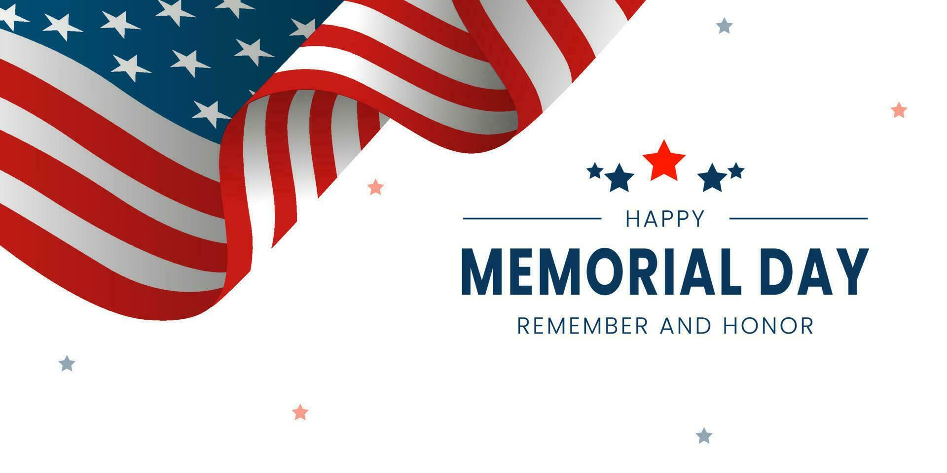 Memorial Day Banner Vector illustration, USA flag waving with stars. Honoring All Who Served.