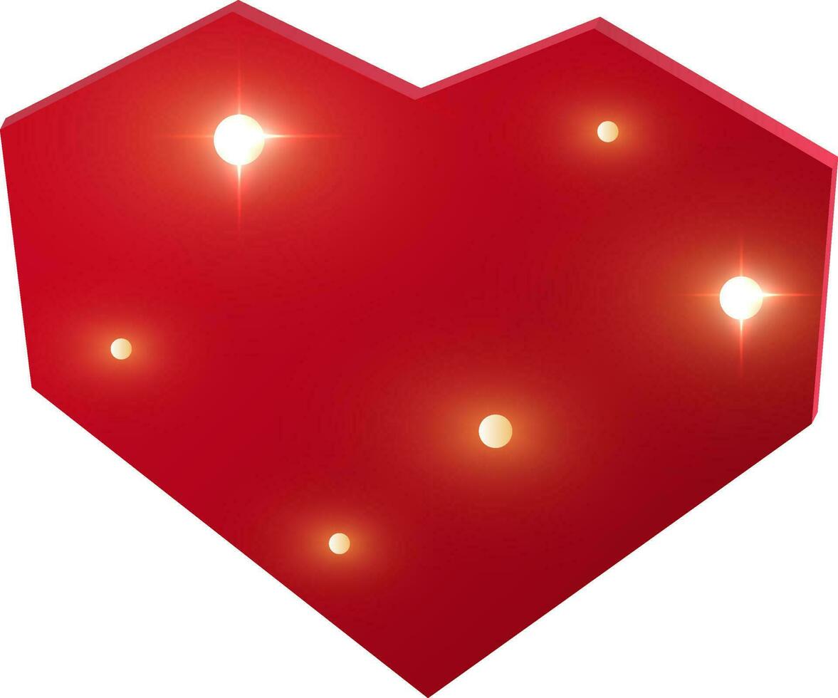 3D Red Heart Shape With Lights On White Background. vector