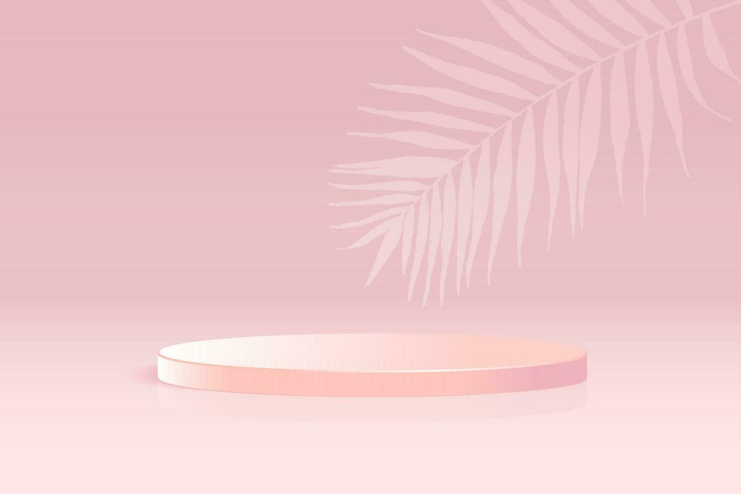3d pink valentine background vector podium and palm leaves shadow, valentine love pink pastel podium. Stage pink background