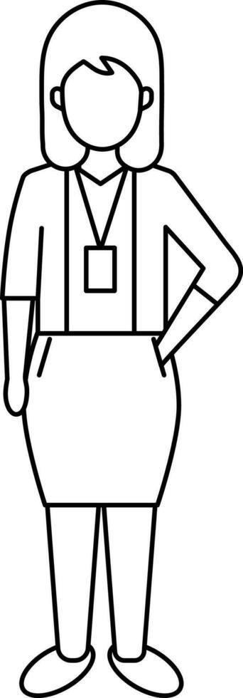 mujer de negocios vistiendo carné de identidad tarjeta icono en negro describir. vector