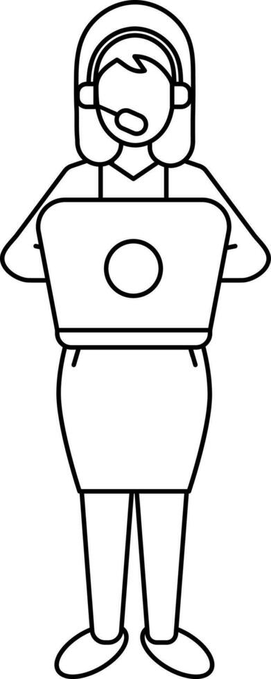 Female Customer Care Icon In Black Line Art. vector