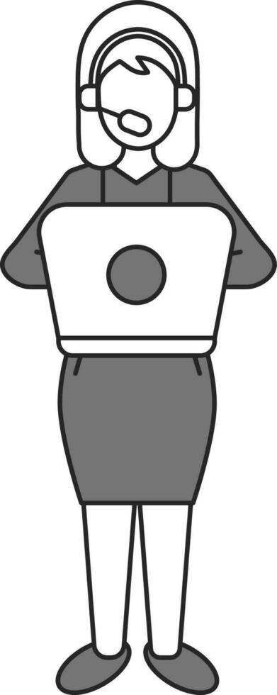 Female Customer Care Icon In Gray And White Color. vector