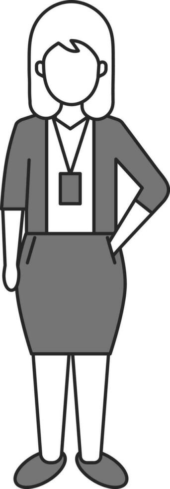 mujer de negocios vistiendo carné de identidad tarjeta icono en gris y blanco color. vector