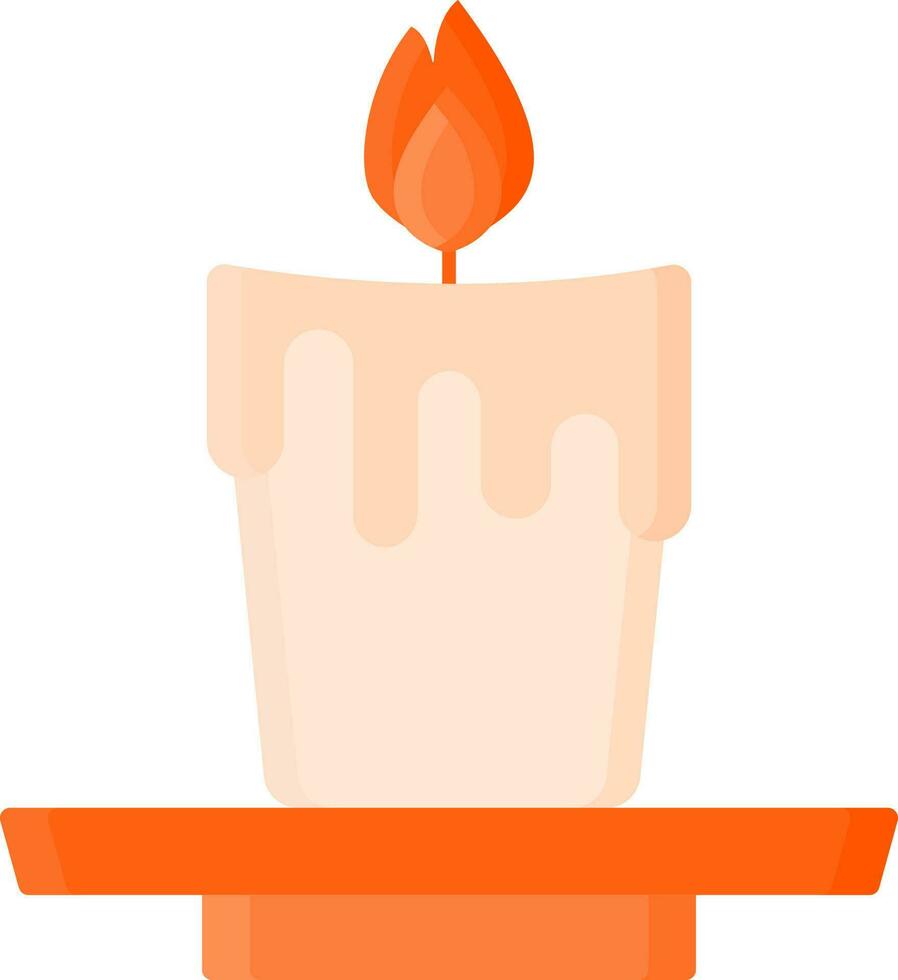 Illuminated Candle On Plate Icon In Orange Color. vector