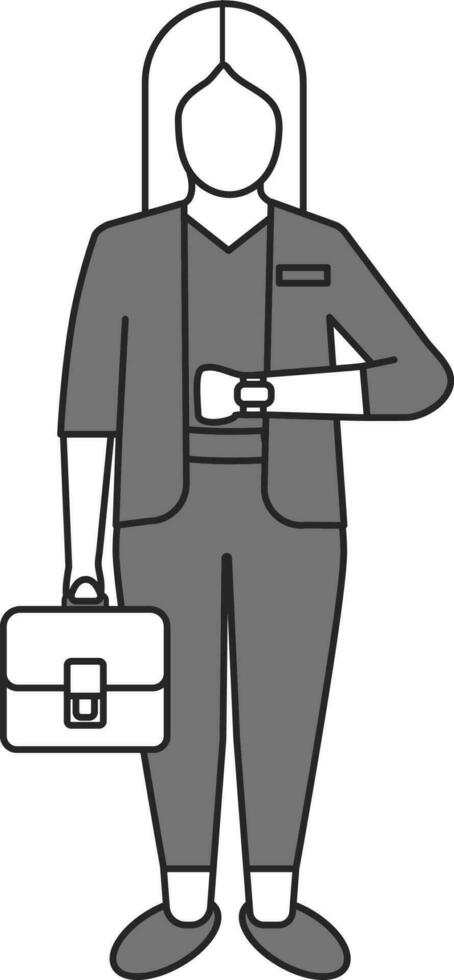 Business Woman Holding Briefcase Icon In G ray And White Color. vector