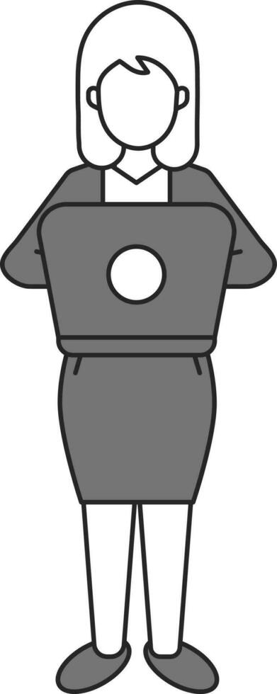 Female Working On Laptop Icon In Gray And White Color. vector