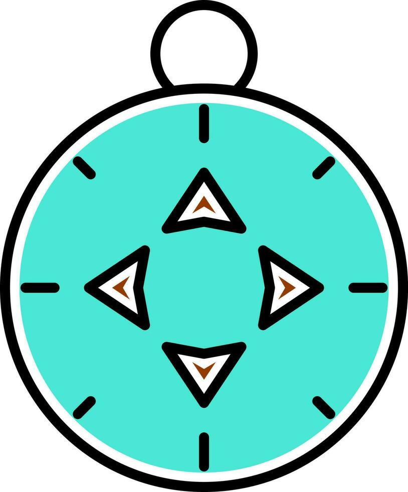 Flat Style Compass Icon In Turquoise And Black Color. vector