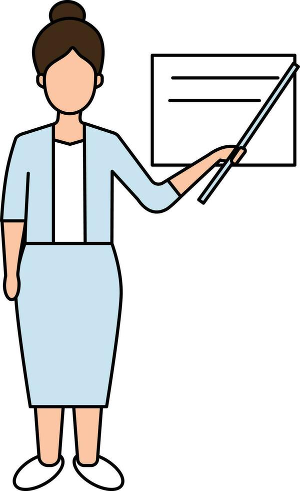 Businesswoman Presenting Data Icon In Blue And Orange Color. vector