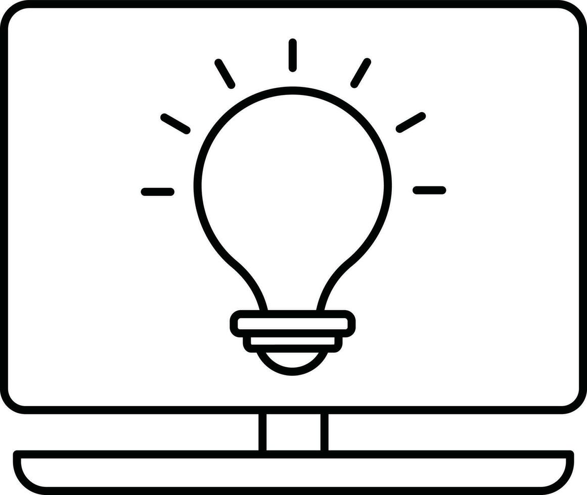 Linear Style Monitor In Light Bulb Icon. vector