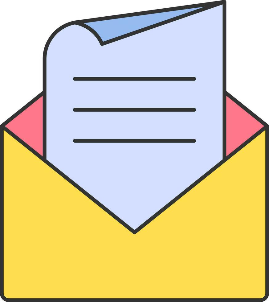 Open Envelope With Paper Icon In Blue And Yellow Color. vector