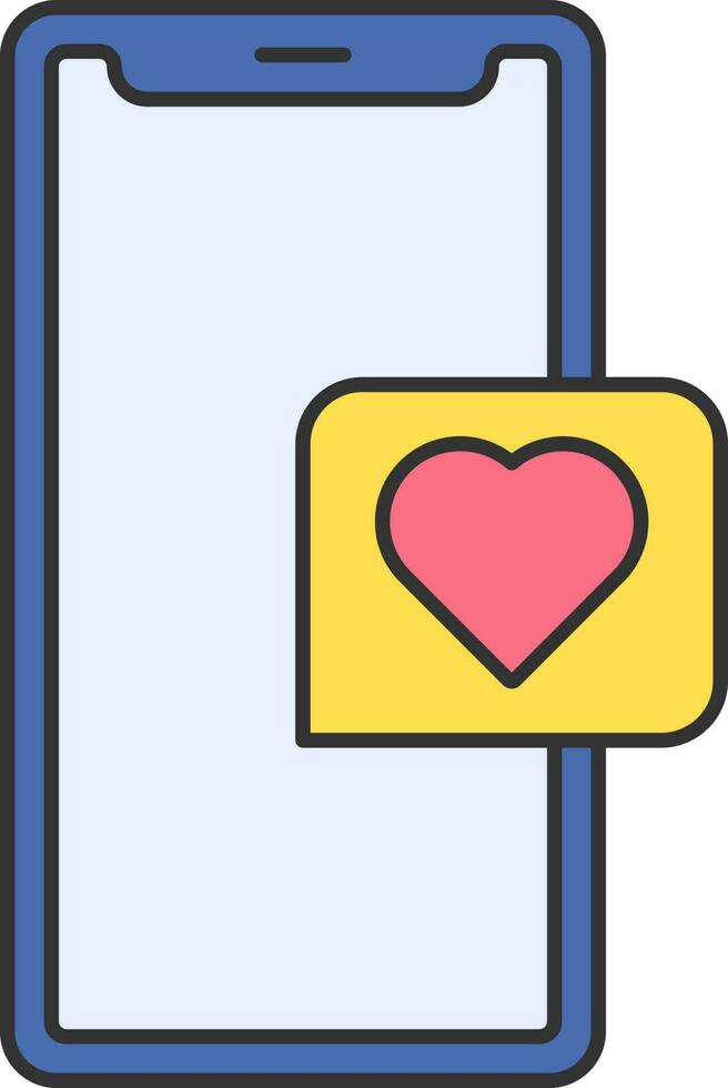 azul y amarillo color amor mensaje en teléfono inteligente icono. vector