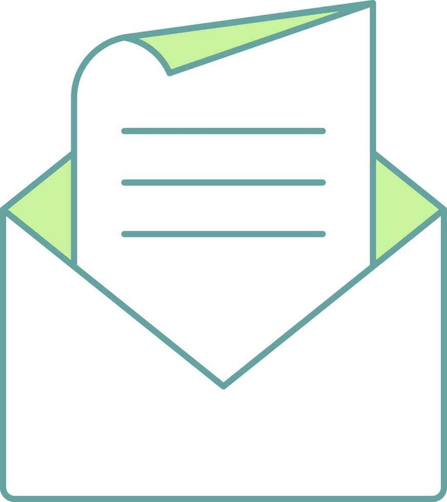Open Envelope With Paper Icon In Green And White Color. vector