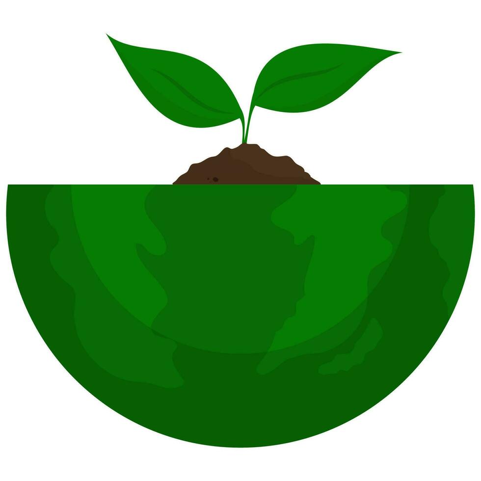 Illustration Of Green Plant On Half Globe Over White Background. vector