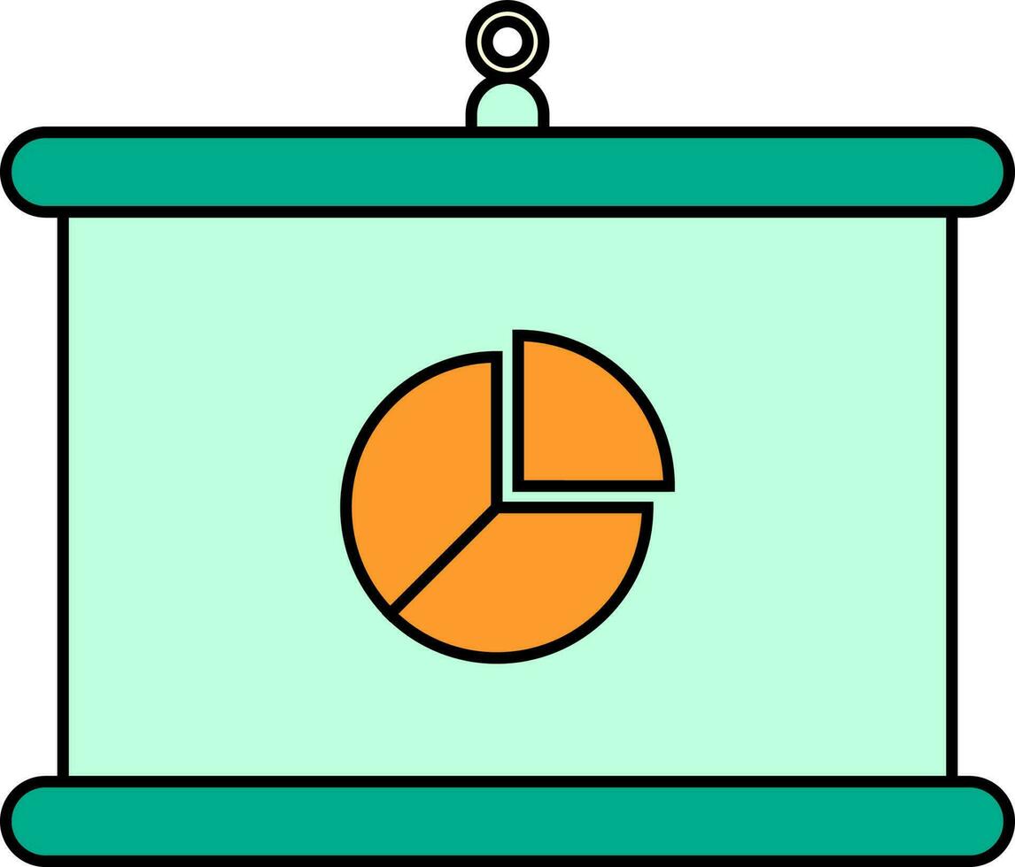 Pie Chart Over Canvas Board Icon In Green And Orange Color. vector