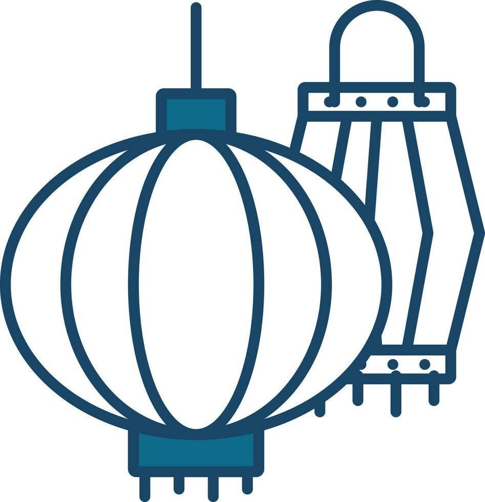 Chinese Lantern Icon In Blue And White Color. vector