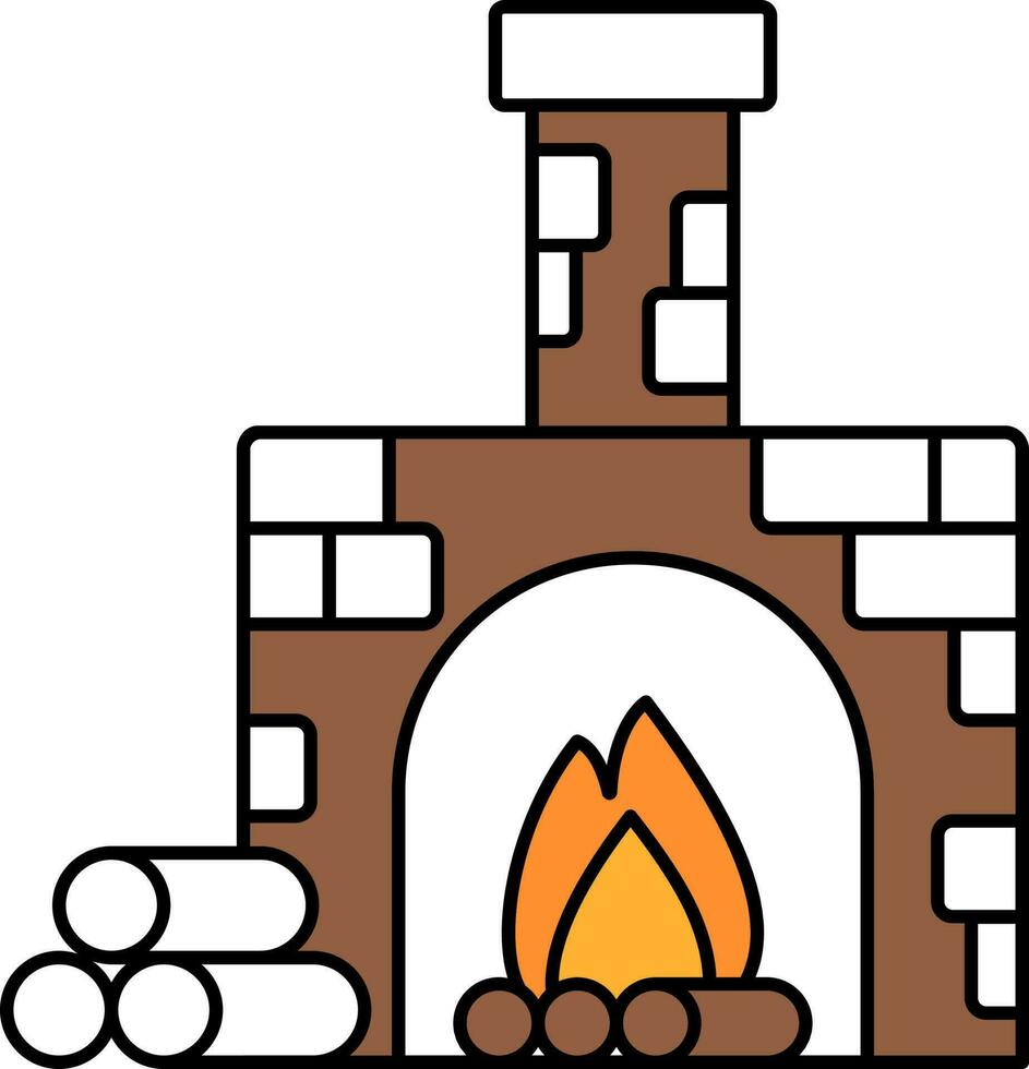 Flat Style Chimney Or Fireplace Icon In Brown And White Color. vector