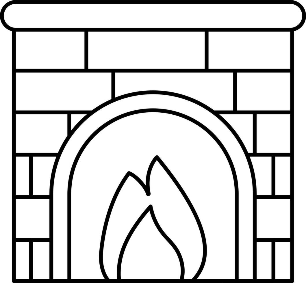 Flat Style Brick Fireplace Icon In Black Outline. vector