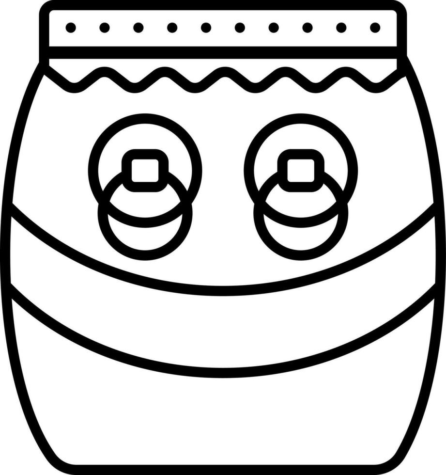 Vector Illustration Of Drum In Outline Style.