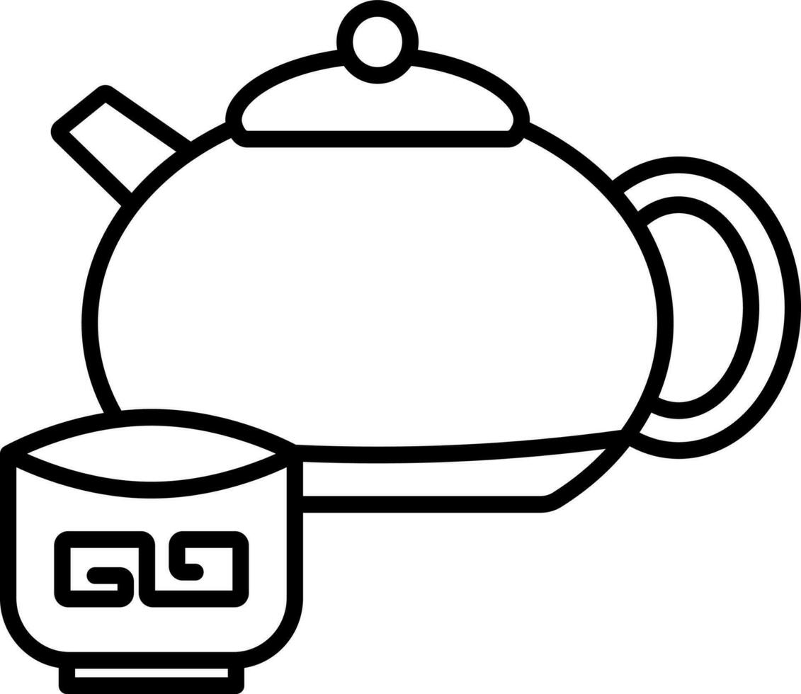 Teapot And Cup Icon In Line Art. vector