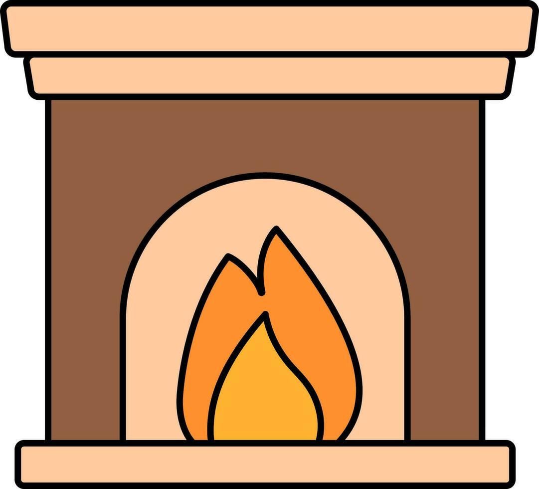 Vector Illustration of Fireplace Or Chimney In Brown And Peach Color.