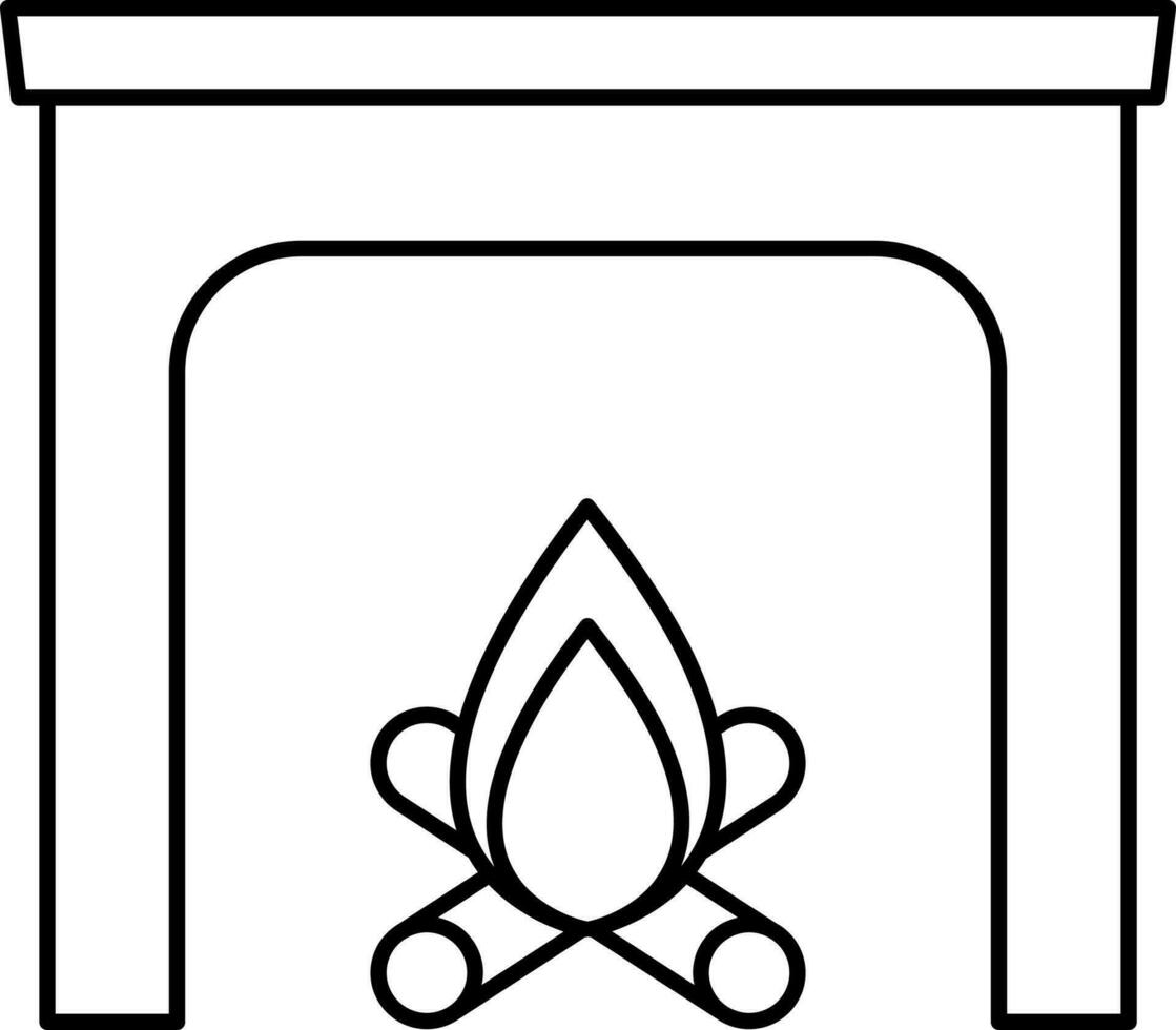 Wood Burning Fireplace Icon In Black Outline. vector