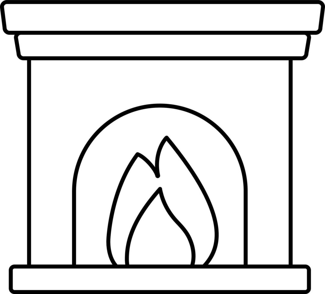 Vector Illustration of Fireplace Or Chimney In Black Line Art.