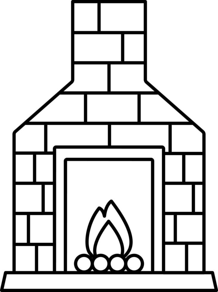 Fireplace Or Chimney Icon In Black Line Art. vector