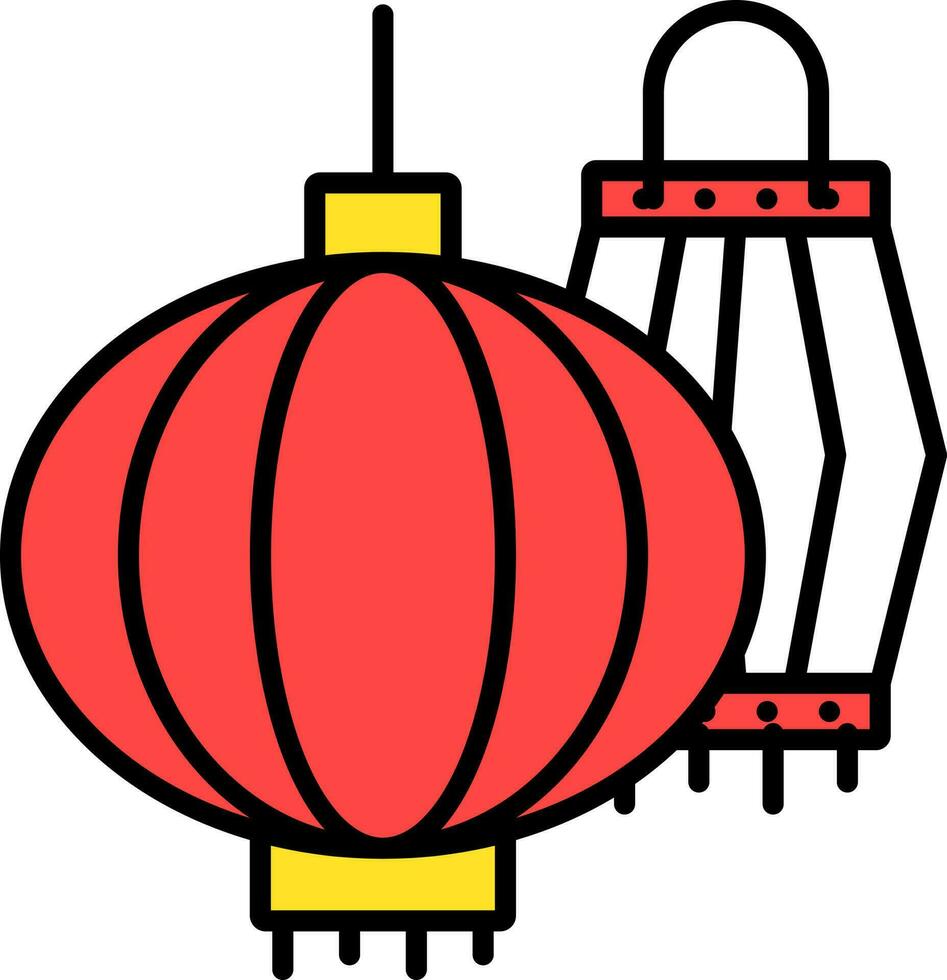 Chinese Lantern Icon In Red And Yellow Color. vector