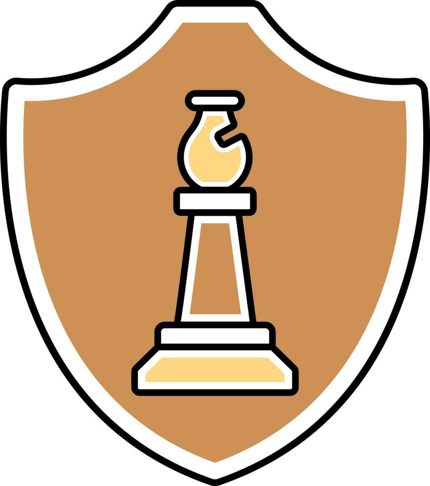 Brown And Yellow Bishop Chess On Shield Icon. vector