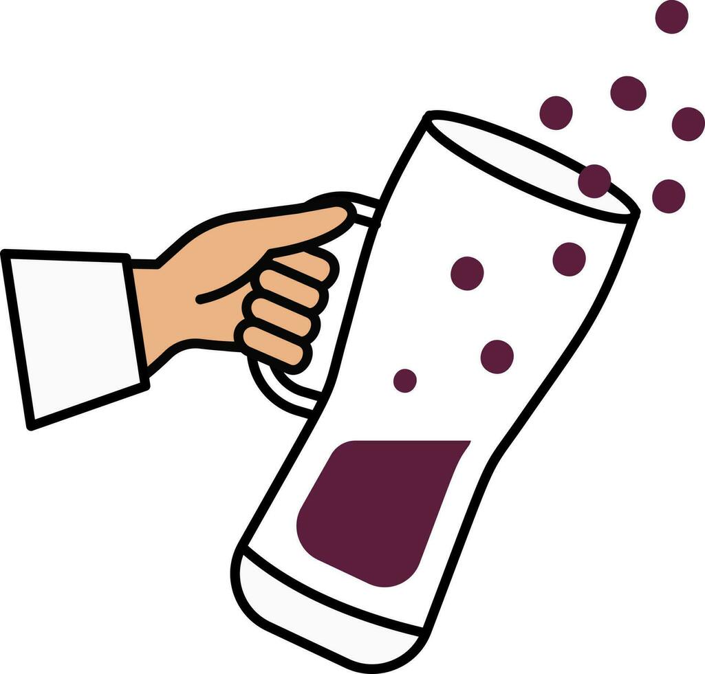 Orange And Purple Hand Holding Drink Glass Icon In Flat Style. vector