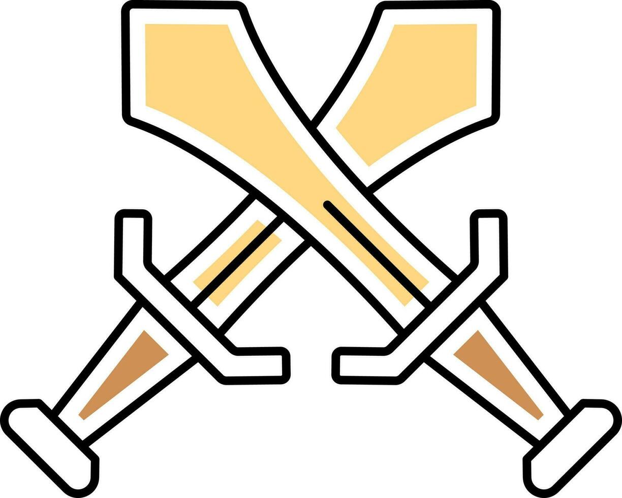 Cross Sword Icon In Yellow And White Color. vector