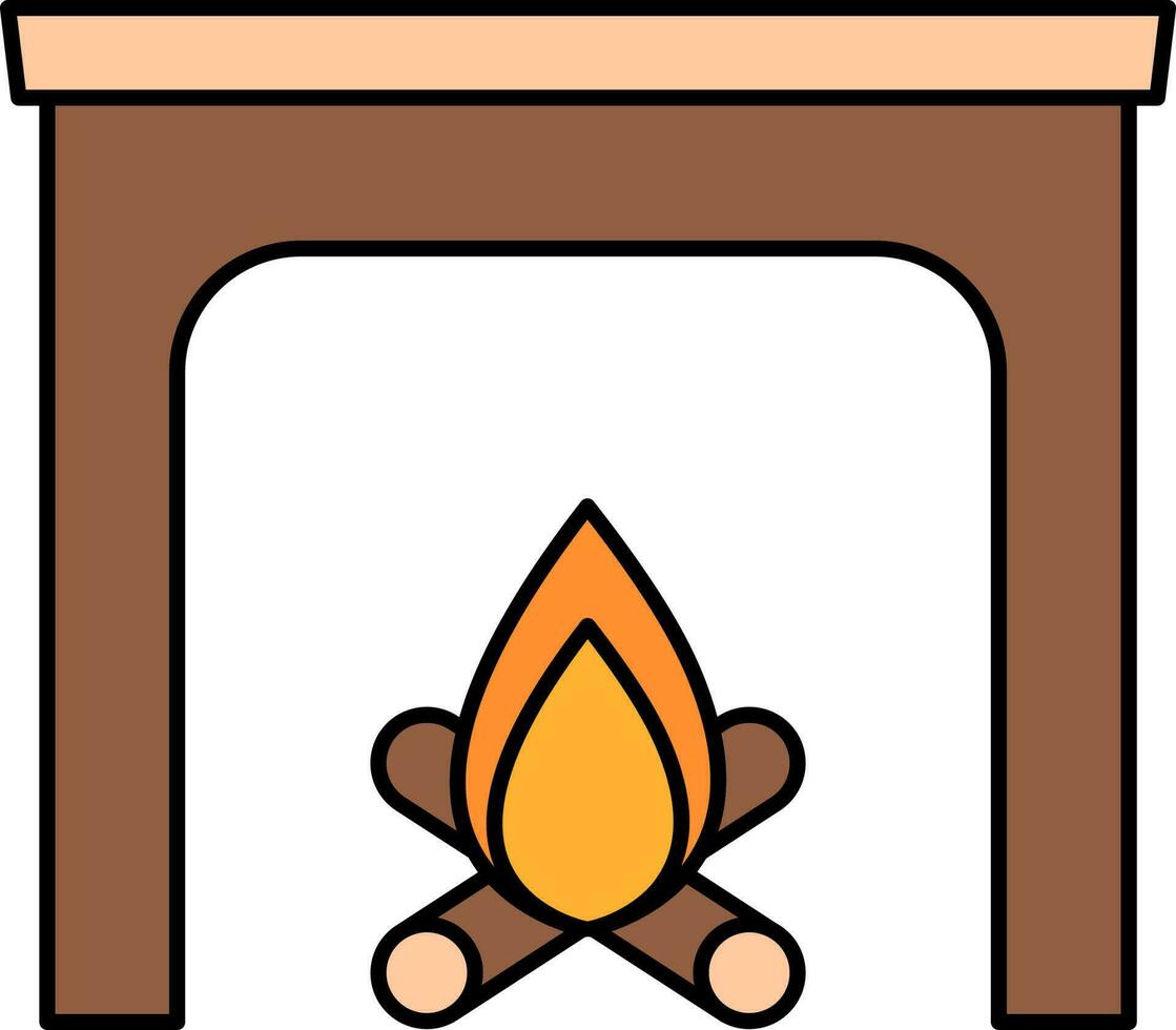 Wood Burning Fireplace Icon In Brown And Peach Color. vector