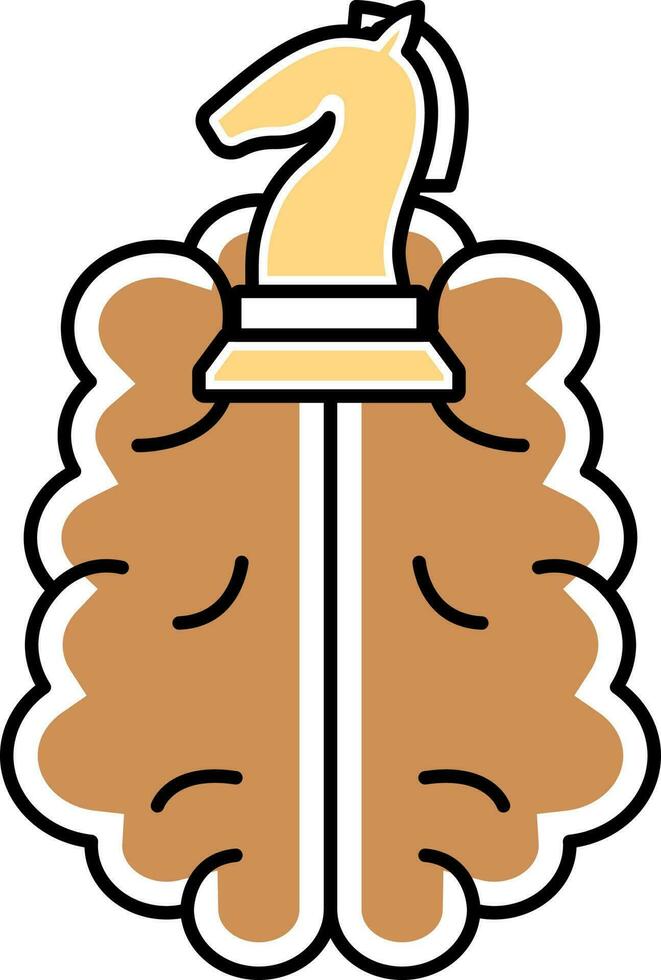 Brain With Chess Knight Icon In Yellow And Brown Color. vector