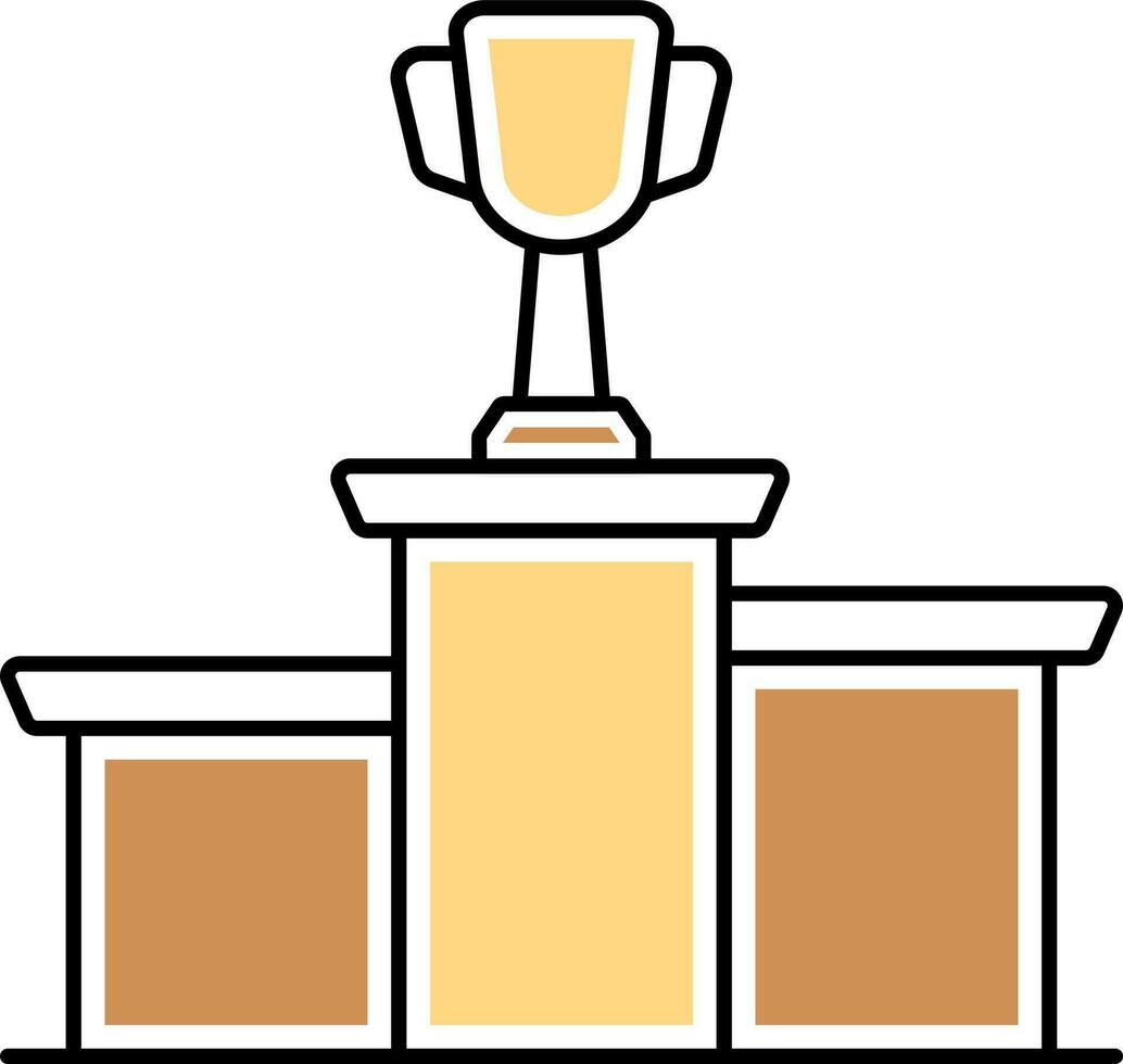 Winner Podium With Trophy Icon In Brown And Yellow Color. vector