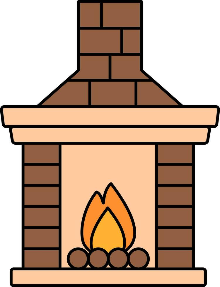 Brown And Peach Color Chimney Or Fireplace Icon. vector