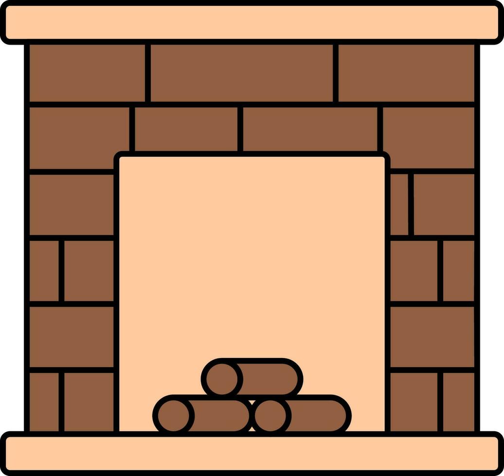 Brick Fireplace Icon In Brown And Peach Color. vector