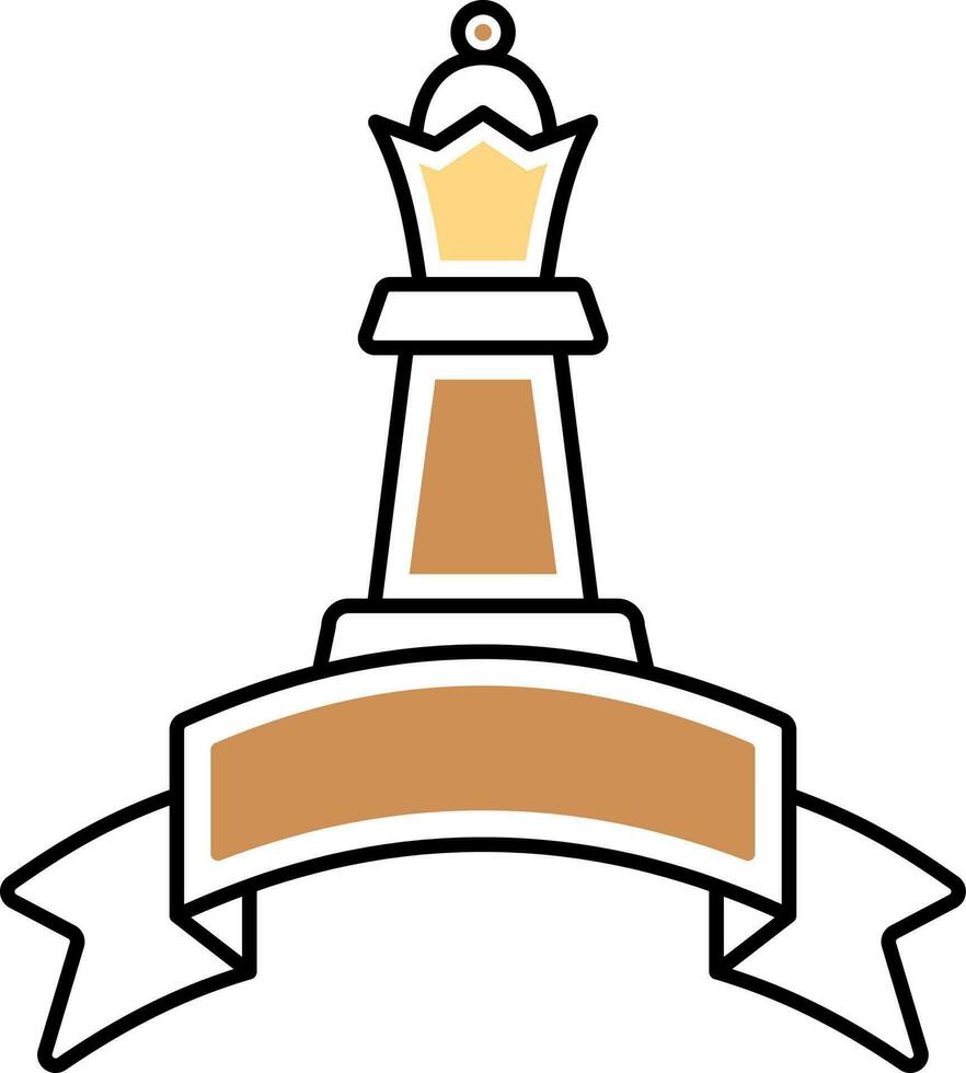 Chess Queen With Ribbon Icon In Brown And Yellow Color. vector