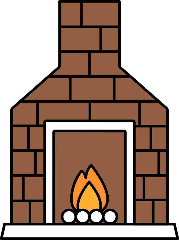 Fireplace Or Chimney Icon In Brown And White Color. vector
