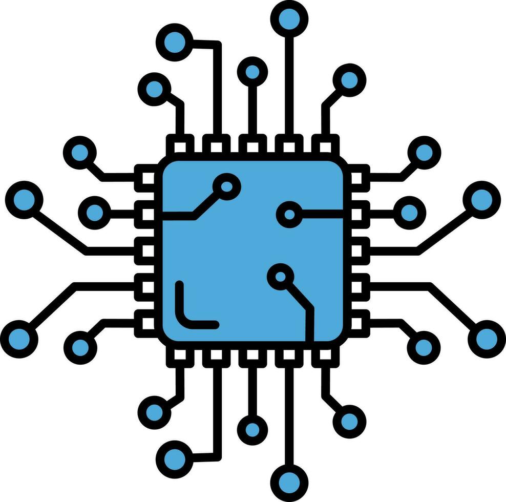 Circuit Chip Icon or Symbol in Blue Color. vector